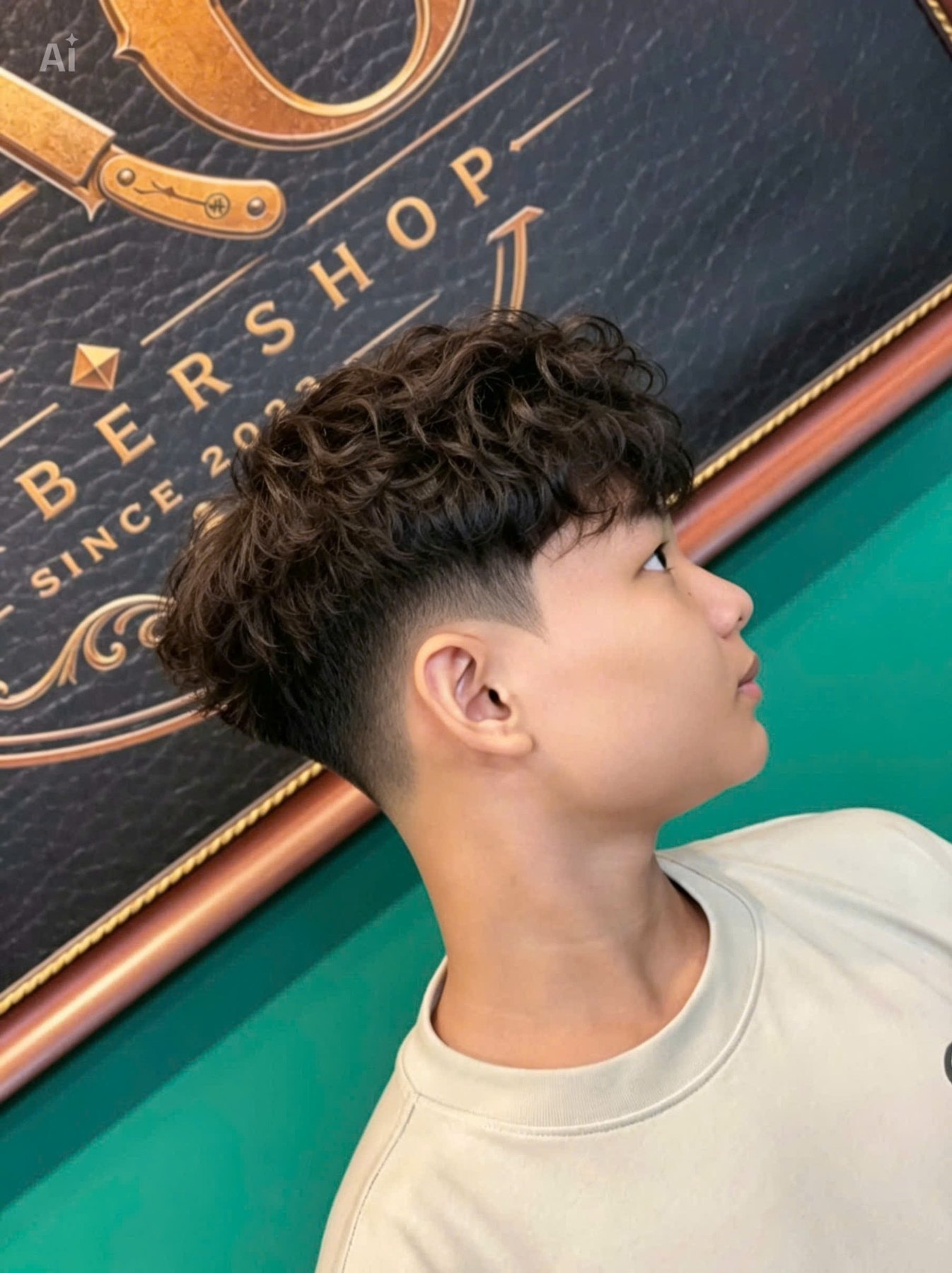 Mẫu tóc nam uốn xoăn nhìn ngang tại Đạo BarberShop
